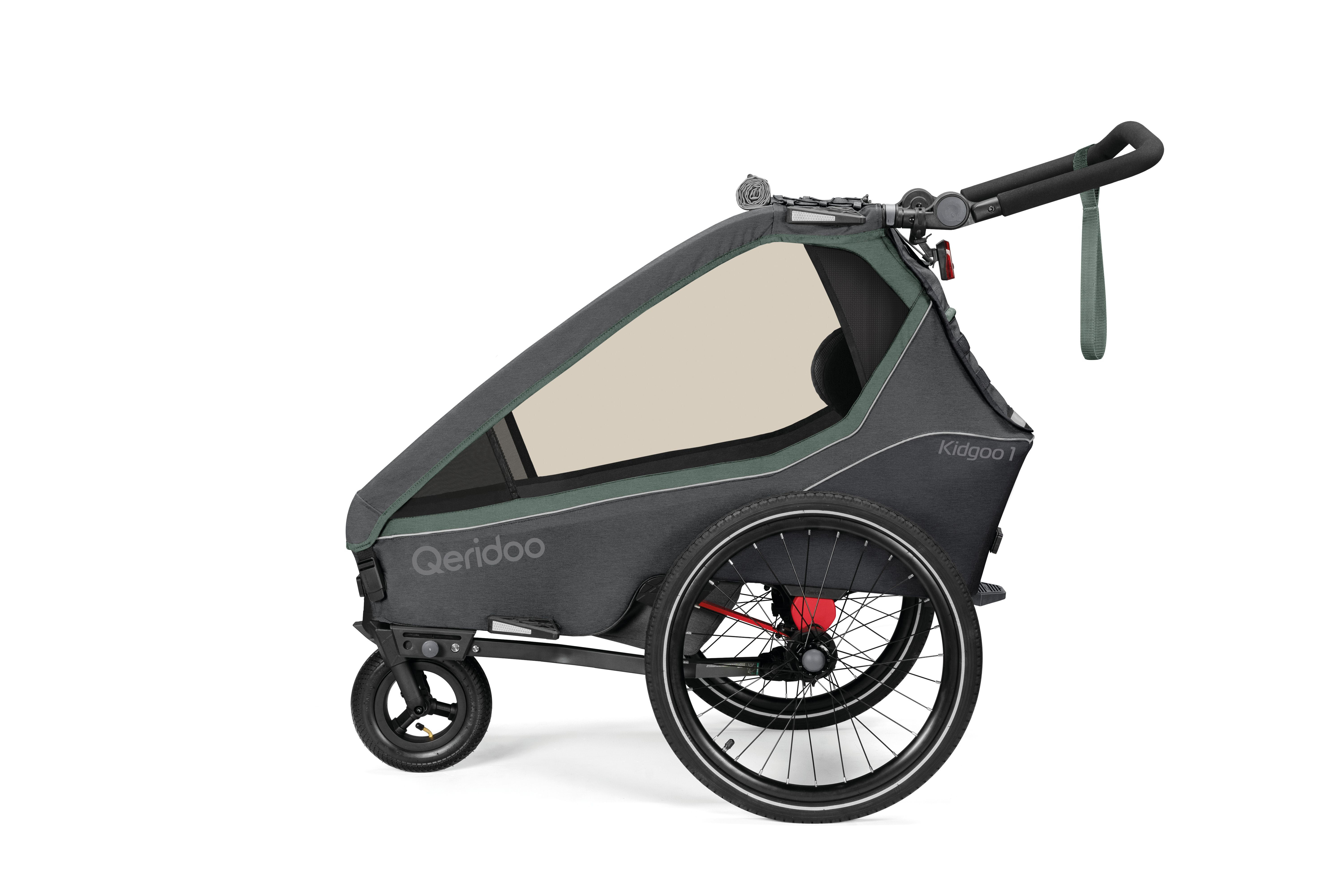 Qeridoo Kidgoo1 Kinder Fahrradanhänger Klappbar Modell 2023 gefedert grün